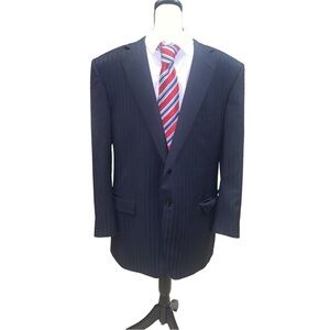 Ermenegildo Zegna Mens 2 Button Pinstripe BlazerJacket black wool IT 56R/ US 46R